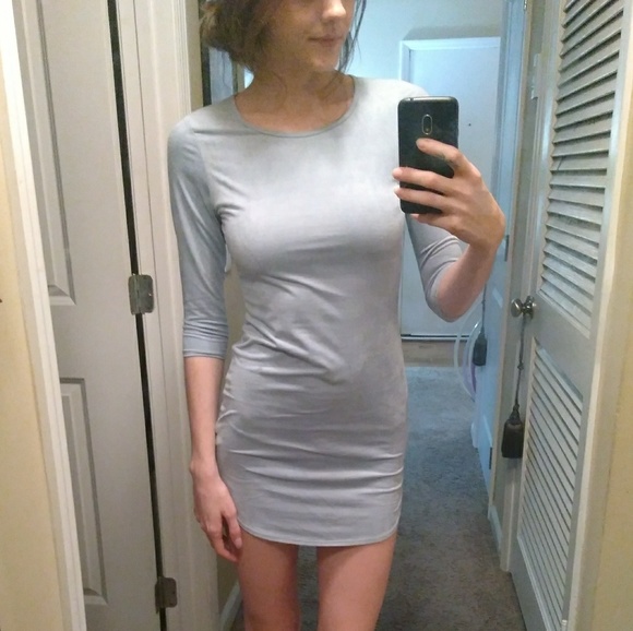 SOLD Faux Suede Curved Hem Dress - Picture 2 of 8